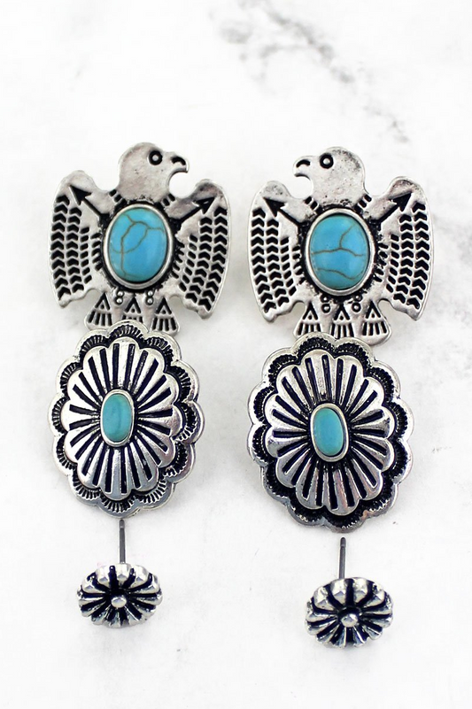 Turquoise Thunderbird Concho Stud Earring 3 Pair Set