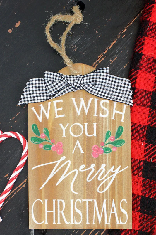 MERRY CHRISTMAS WOOD GIFT TAG WALL SIGN 8 X 5