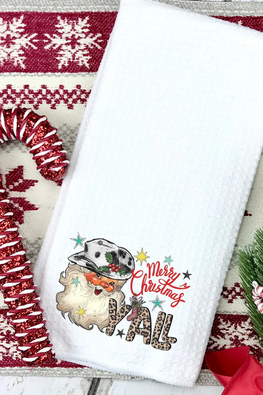 SANTA MERRY CHRISTMAS Y'ALL WAFFLE KITCHEN TOWEL