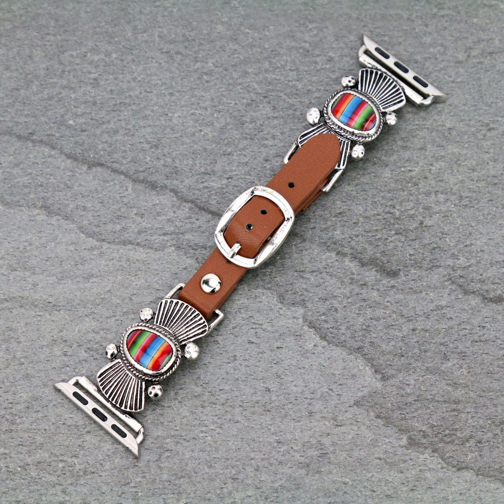 Serape Stone and Silvertone Smart Watch Band