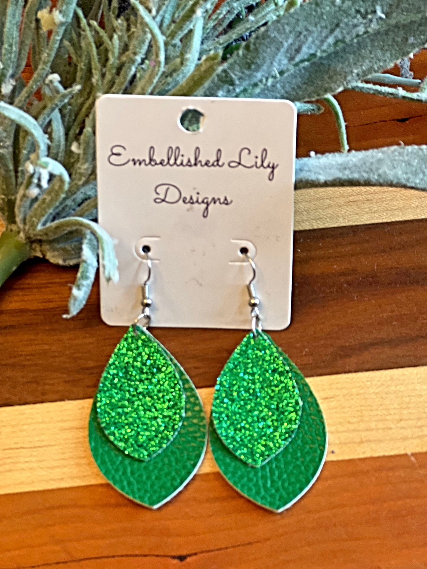 Green Sparkle Teardrop Earrings