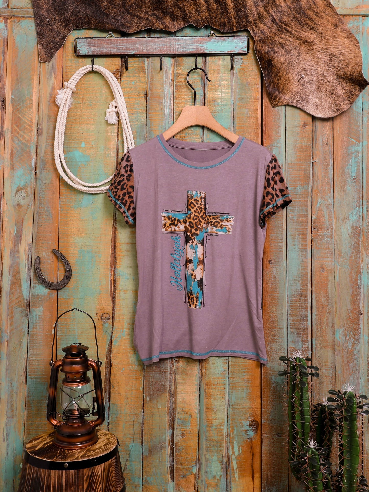 Leopard Cross Graphic Short Sleeve Top