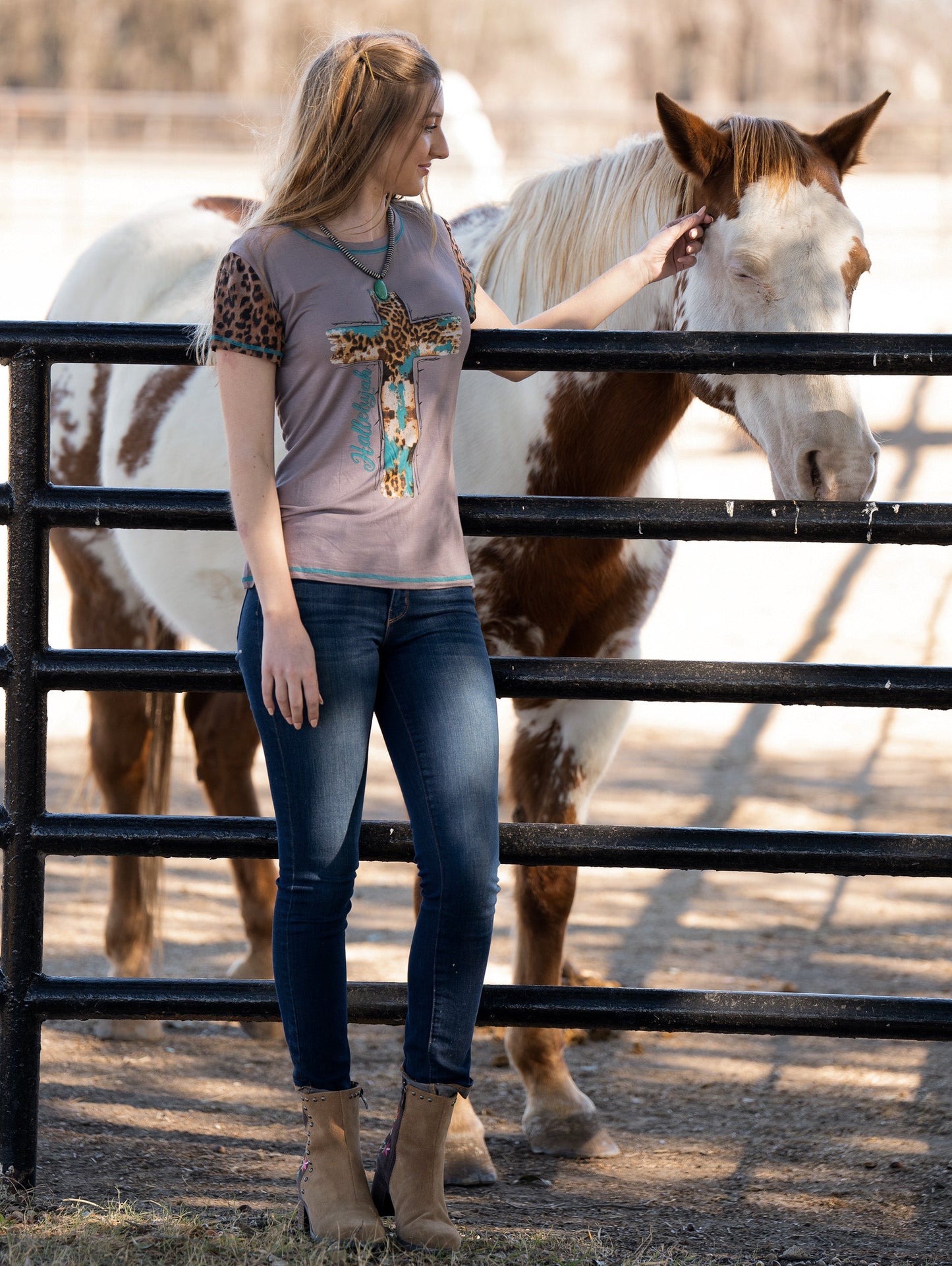 Leopard Cross Graphic Short Sleeve Top