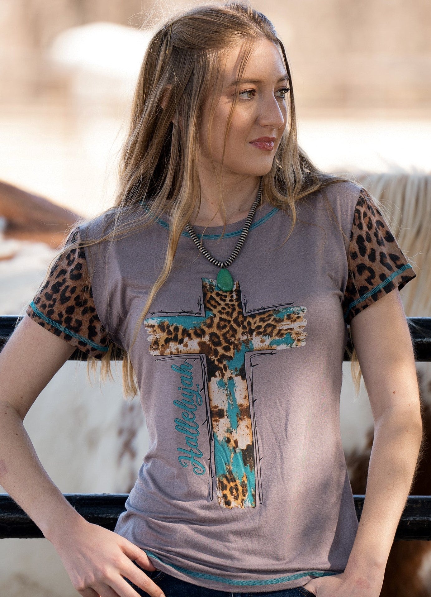 Leopard Cross Graphic Short Sleeve Top