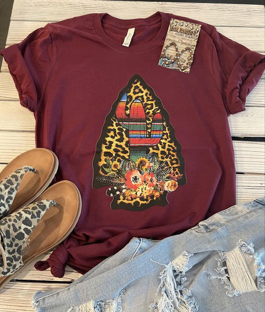 Serape Cactus on Leopard Print Arrowhead Tee