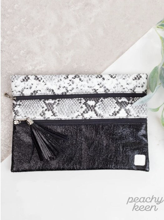 Sounds Like a Plan Snakeskin Double Zipper Versi Bag