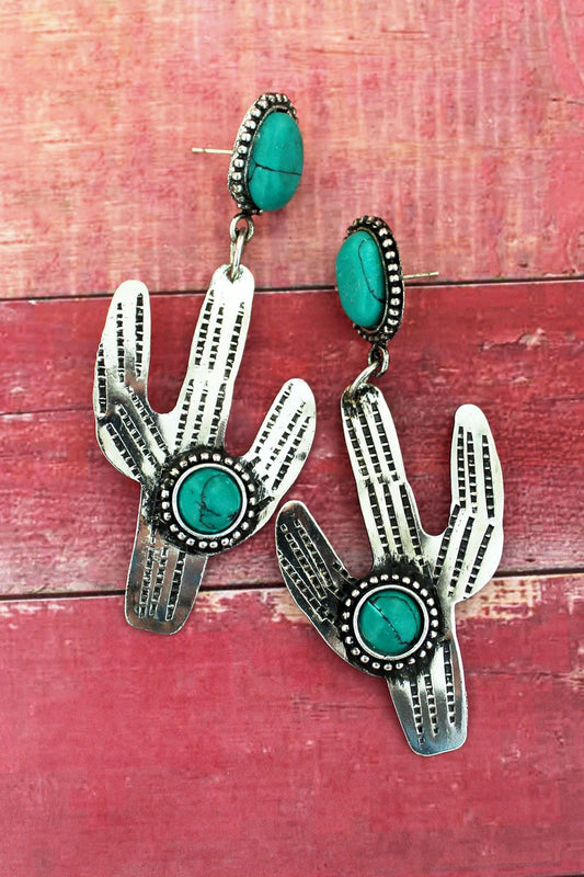 Sonoran Cactus Silvertone Earrings