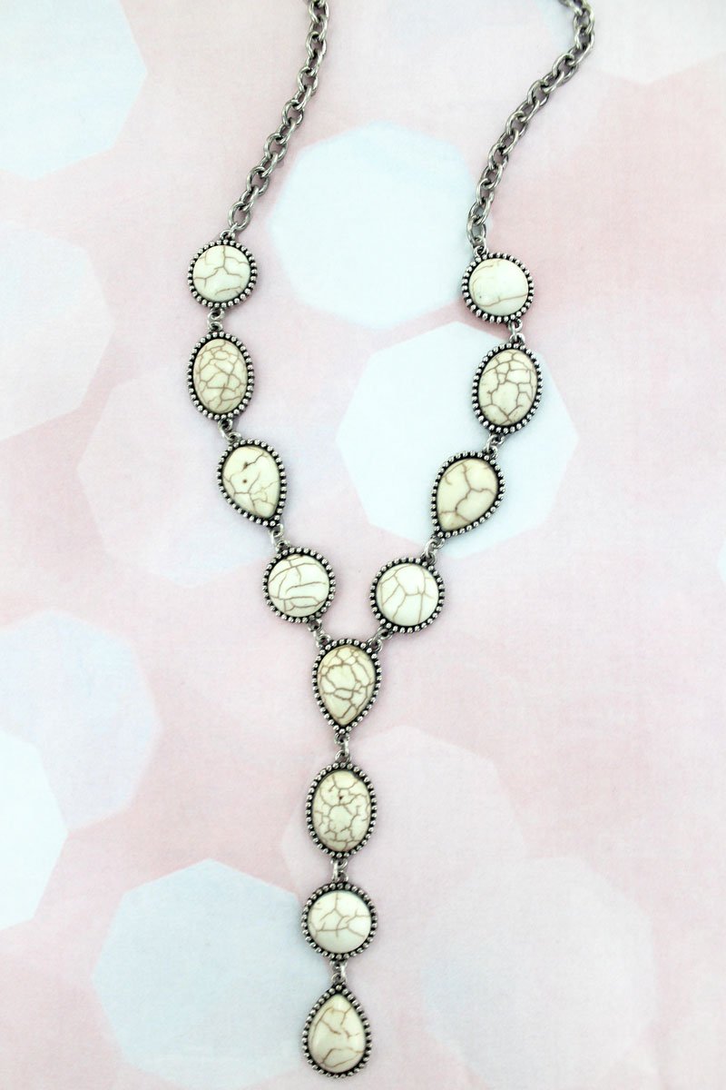 White Teardrops & Disks Beaded Y Necklace