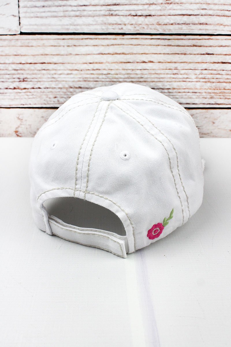 Distressed 'Live Life in Full Bloom' hat