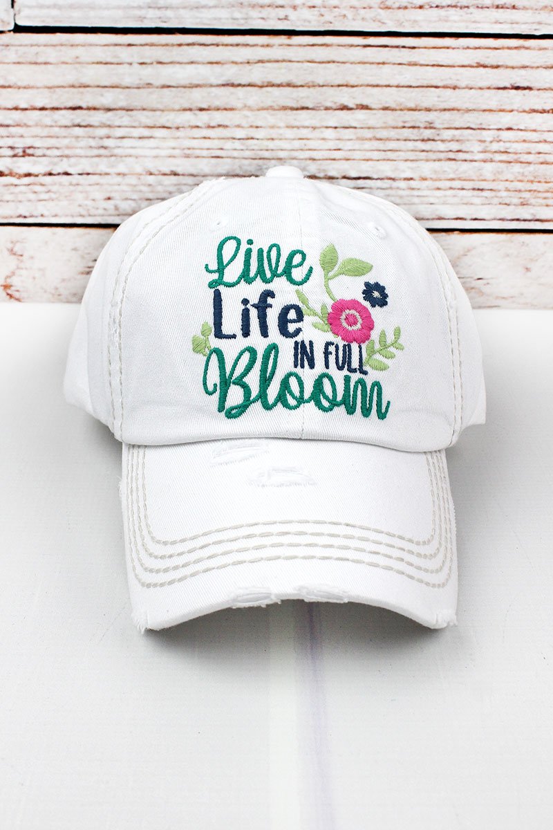 Distressed 'Live Life in Full Bloom' hat