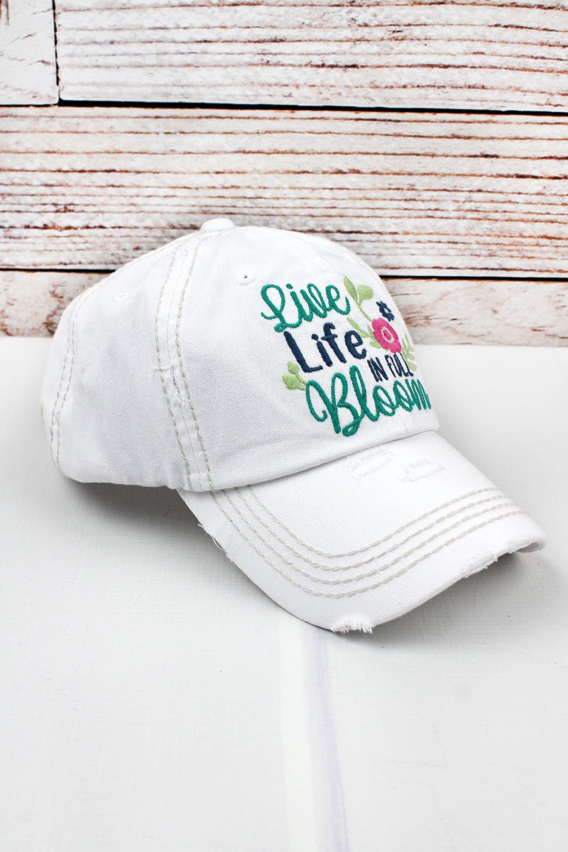 Distressed 'Live Life in Full Bloom' hat